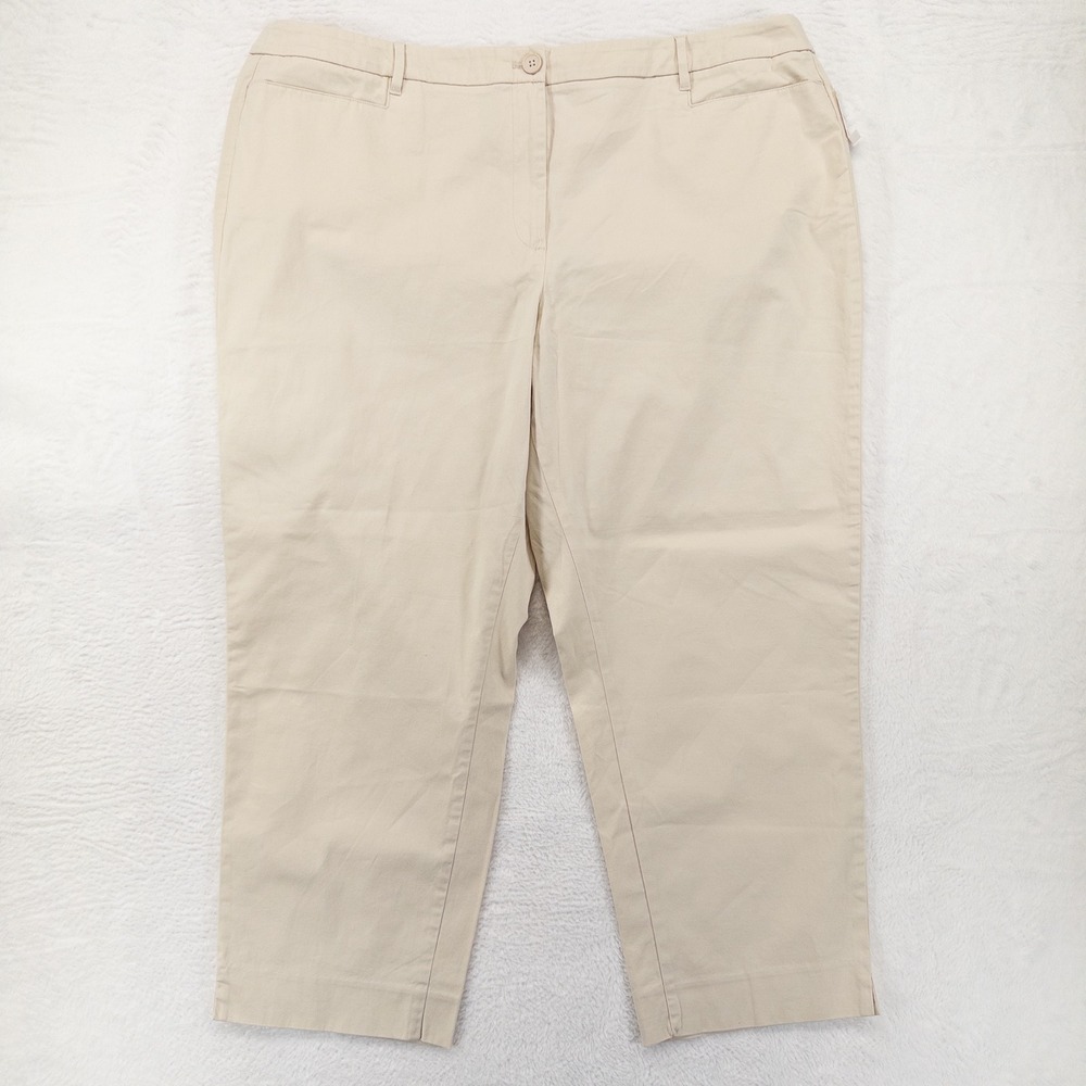 Talbots Womens Stretch Twill Crop Pants 22W Beige Chino Straight Leg Stretch NEW